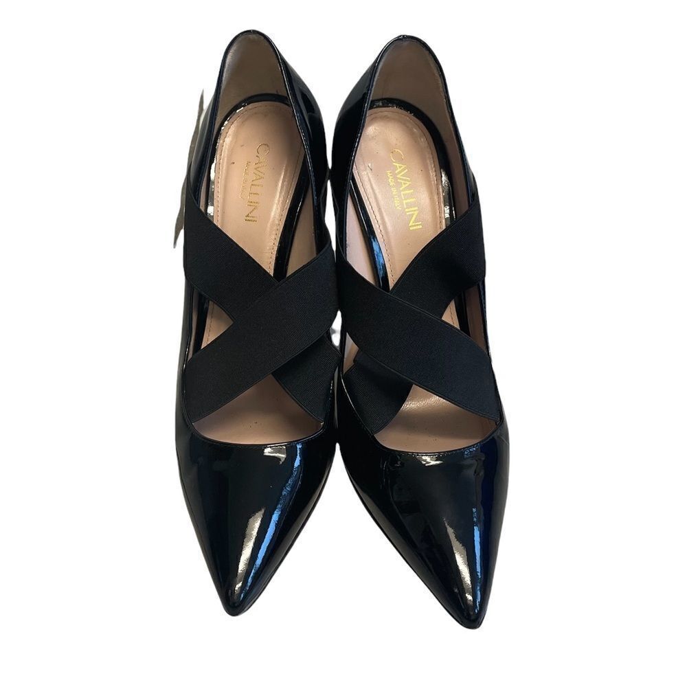 ERIKA CAVALLINI Italy Black Patent Leather Pointy Toe Heels Pumps Cross Strap 38 - Picture 8 of 11